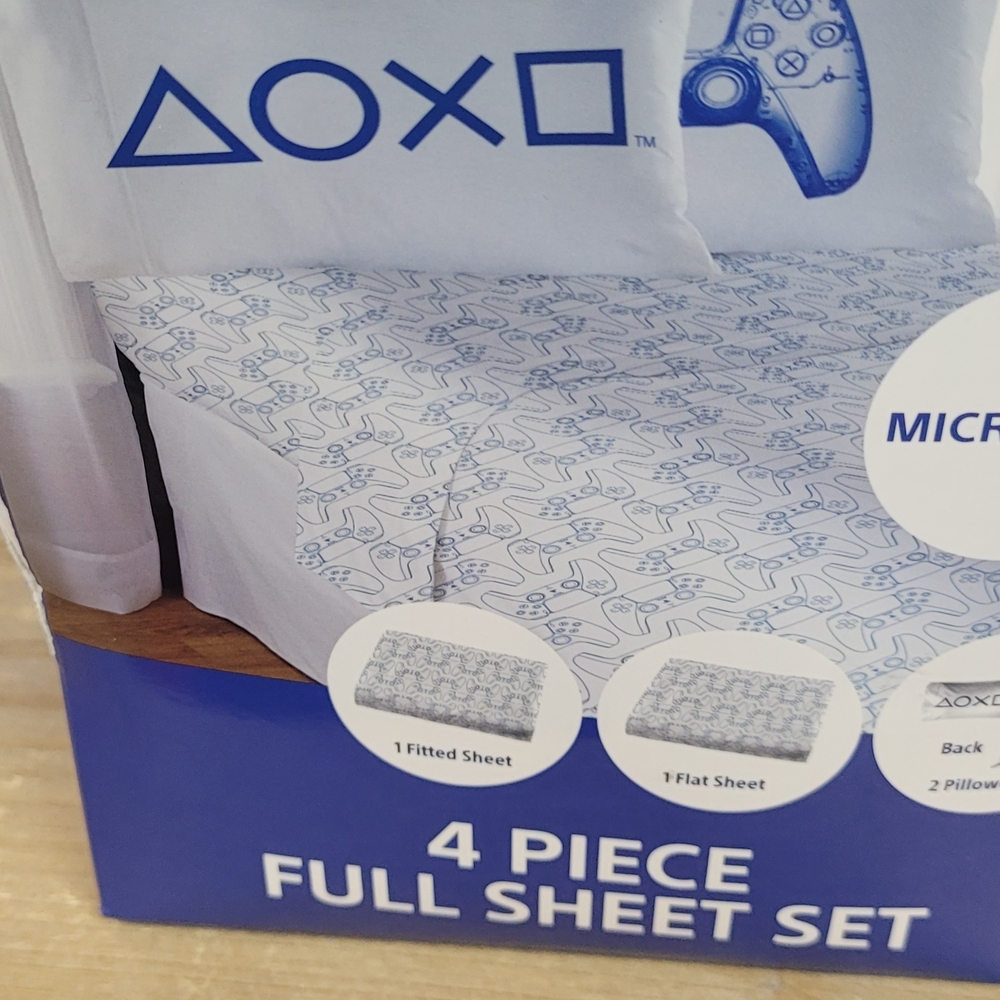 PlayStation Blue and White 4 Piece Full Sheet Set